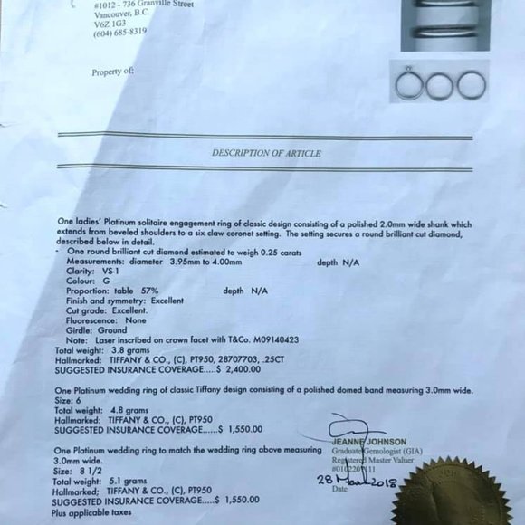 TIFFANY ENGAGEMENT AND WEDDING RINGS - Picture 3 of 3